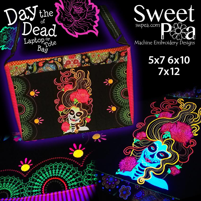 Day of the Dead laptop bag 5x7 6x10 7x12 - Sweet Pea Australia In the hoop machine embroidery designs. in the hoop project, in the hoop embroidery designs, craft in the hoop project, diy in the hoop project, diy craft in the hoop project, in the hoop embroidery patterns, design in the hoop patterns, embroidery designs for in the hoop embroidery projects, best in the hoop machine embroidery designs perfect for all hoops and embroidery machines