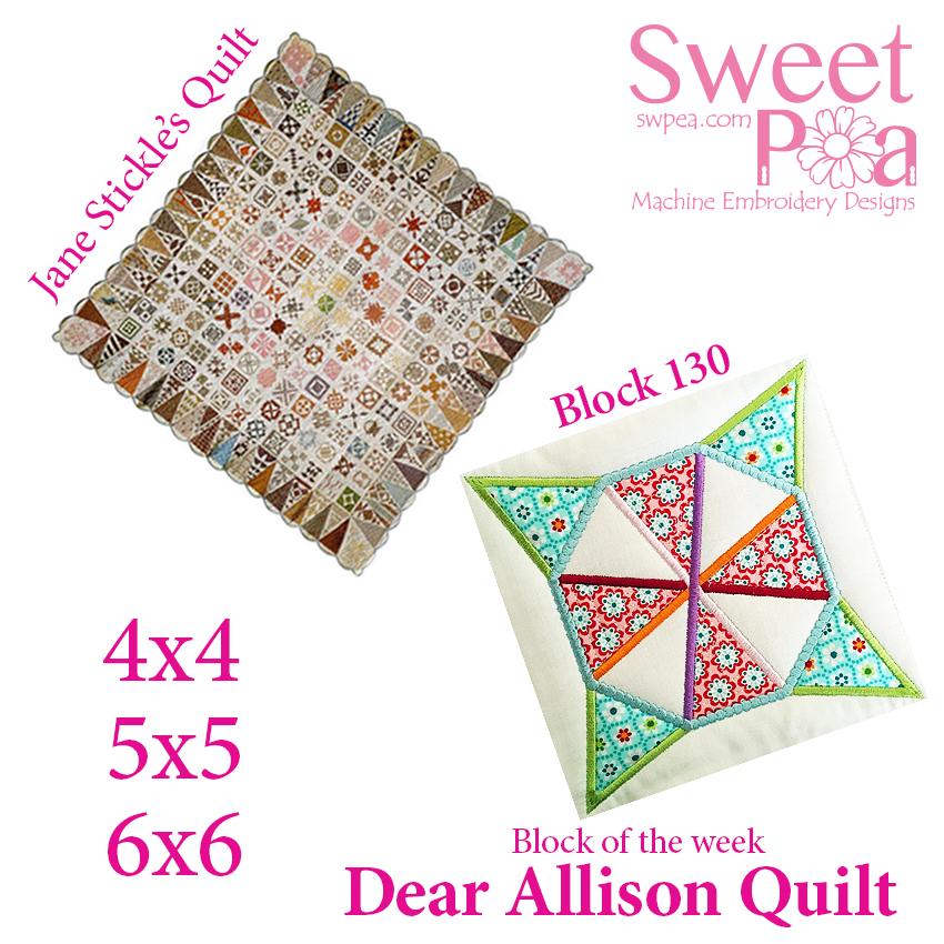 Dear Allison quilt block 130 and BONUS border block 129 in the 4x4 5x5 6x6 hoop machine embroidery design - Sweet Pea Australia In the hoop machine embroidery designs. in the hoop project, in the hoop embroidery designs, craft in the hoop project, diy in the hoop project, diy craft in the hoop project, in the hoop embroidery patterns, design in the hoop patterns, embroidery designs for in the hoop embroidery projects, best in the hoop machine embroidery designs perfect for all hoops and embroidery machines
