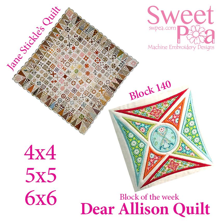 Dear Allison quilt block 140 and BONUS border block 139 in the 4x4 5x5 6x6 hoop machine embroidery design - Sweet Pea Australia In the hoop machine embroidery designs. in the hoop project, in the hoop embroidery designs, craft in the hoop project, diy in the hoop project, diy craft in the hoop project, in the hoop embroidery patterns, design in the hoop patterns, embroidery designs for in the hoop embroidery projects, best in the hoop machine embroidery designs perfect for all hoops and embroidery machines