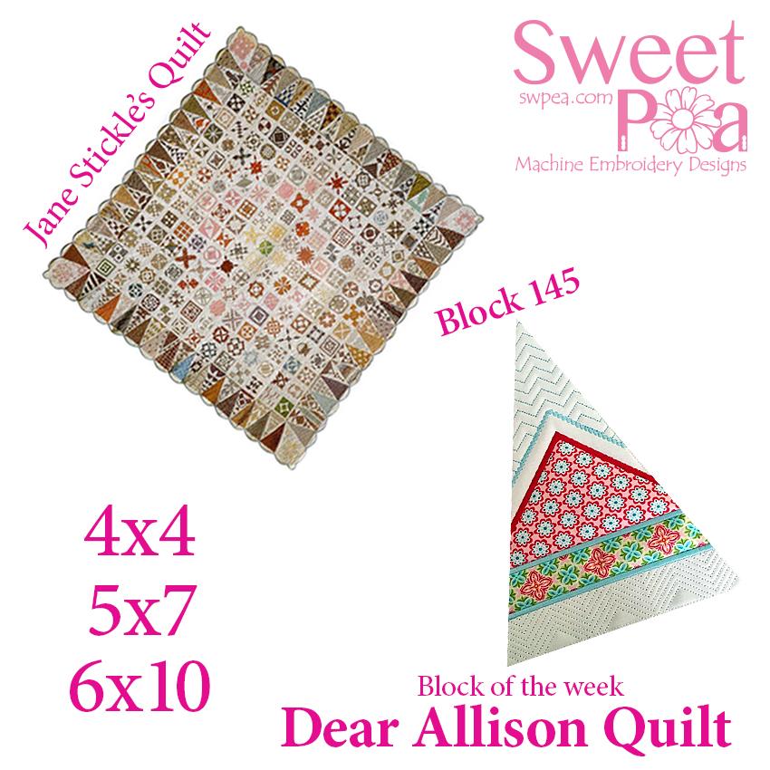 Dear Allison quilt block 146 and BONUS border block 145 in the 4x4 5x5 6x6 hoop machine embroidery design - Sweet Pea Australia In the hoop machine embroidery designs. in the hoop project, in the hoop embroidery designs, craft in the hoop project, diy in the hoop project, diy craft in the hoop project, in the hoop embroidery patterns, design in the hoop patterns, embroidery designs for in the hoop embroidery projects, best in the hoop machine embroidery designs perfect for all hoops and embroidery machines