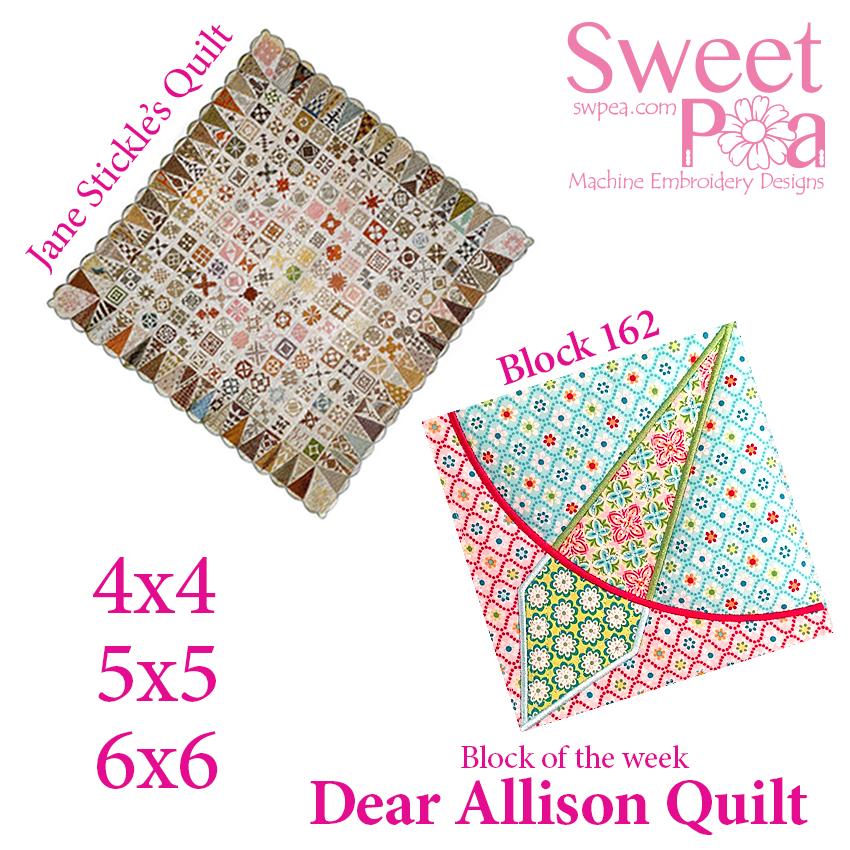 Dear Allison quilt block 162 and BONUS border block 161 in the 4x4 5x5 6x6 hoop machine embroidery design - Sweet Pea Australia In the hoop machine embroidery designs. in the hoop project, in the hoop embroidery designs, craft in the hoop project, diy in the hoop project, diy craft in the hoop project, in the hoop embroidery patterns, design in the hoop patterns, embroidery designs for in the hoop embroidery projects, best in the hoop machine embroidery designs perfect for all hoops and embroidery machines