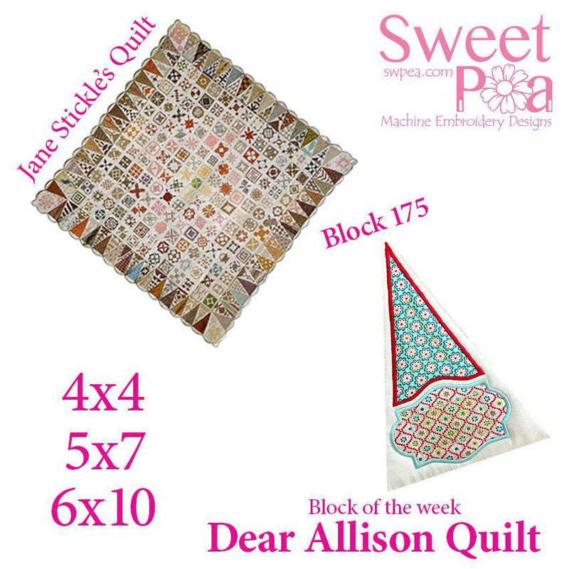 Dear Allison quilt block 174 and BONUS border block 175 in the 4x4 5x5 6x6 - Sweet Pea