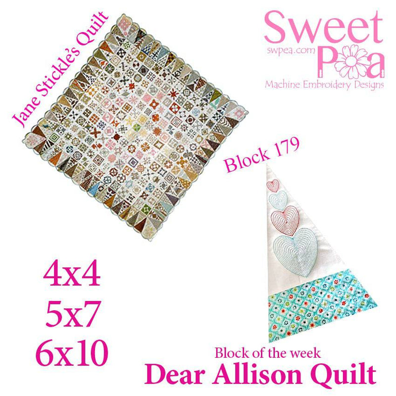 Dear Allison quilt block 178 and BONUS border block 179 in the 4x4 5x5 6x6 - Sweet Pea