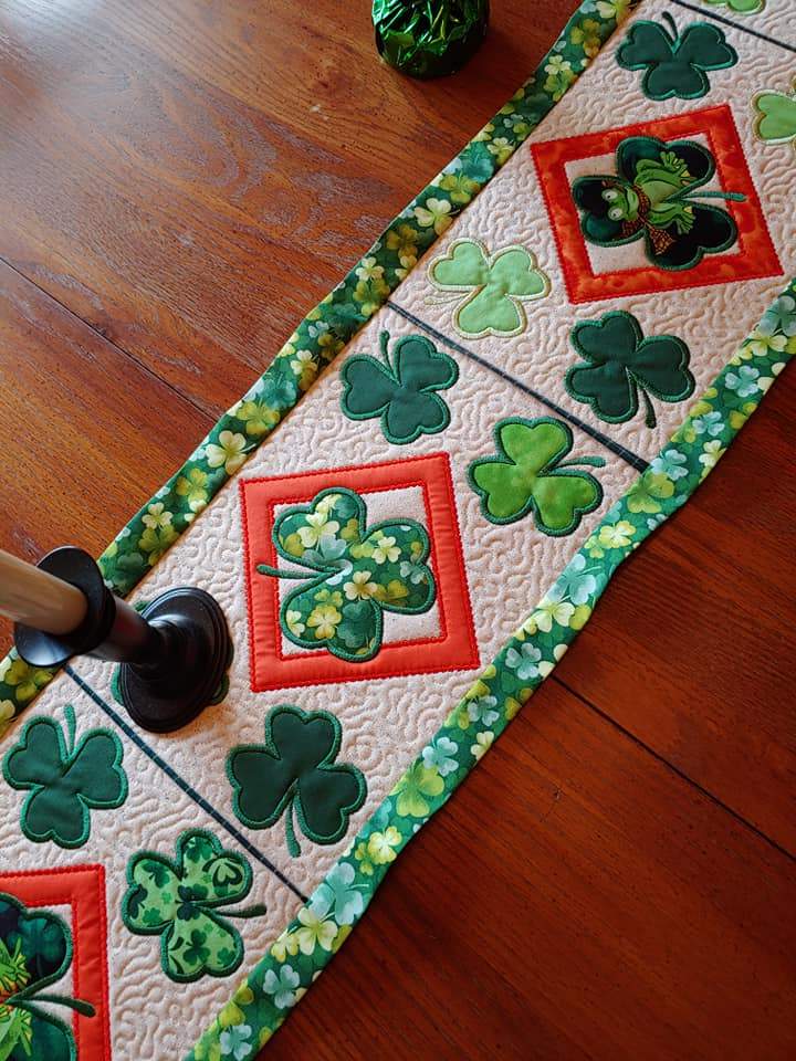 Shamrock Table Runner 5x7 6x10 8x12 - Sweet Pea Australia In the hoop machine embroidery designs. in the hoop project, in the hoop embroidery designs, craft in the hoop project, diy in the hoop project, diy craft in the hoop project, in the hoop embroidery patterns, design in the hoop patterns, embroidery designs for in the hoop embroidery projects, best in the hoop machine embroidery designs perfect for all hoops and embroidery machines