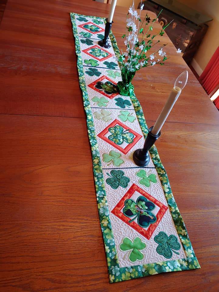 Shamrock Table Runner 5x7 6x10 8x12 - Sweet Pea Australia In the hoop machine embroidery designs. in the hoop project, in the hoop embroidery designs, craft in the hoop project, diy in the hoop project, diy craft in the hoop project, in the hoop embroidery patterns, design in the hoop patterns, embroidery designs for in the hoop embroidery projects, best in the hoop machine embroidery designs perfect for all hoops and embroidery machines