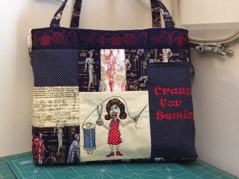 Crazy for sewing tote bag 6x10 - Sweet Pea Australia In the hoop machine embroidery designs. in the hoop project, in the hoop embroidery designs, craft in the hoop project, diy in the hoop project, diy craft in the hoop project, in the hoop embroidery patterns, design in the hoop patterns, embroidery designs for in the hoop embroidery projects, best in the hoop machine embroidery designs perfect for all hoops and embroidery machines