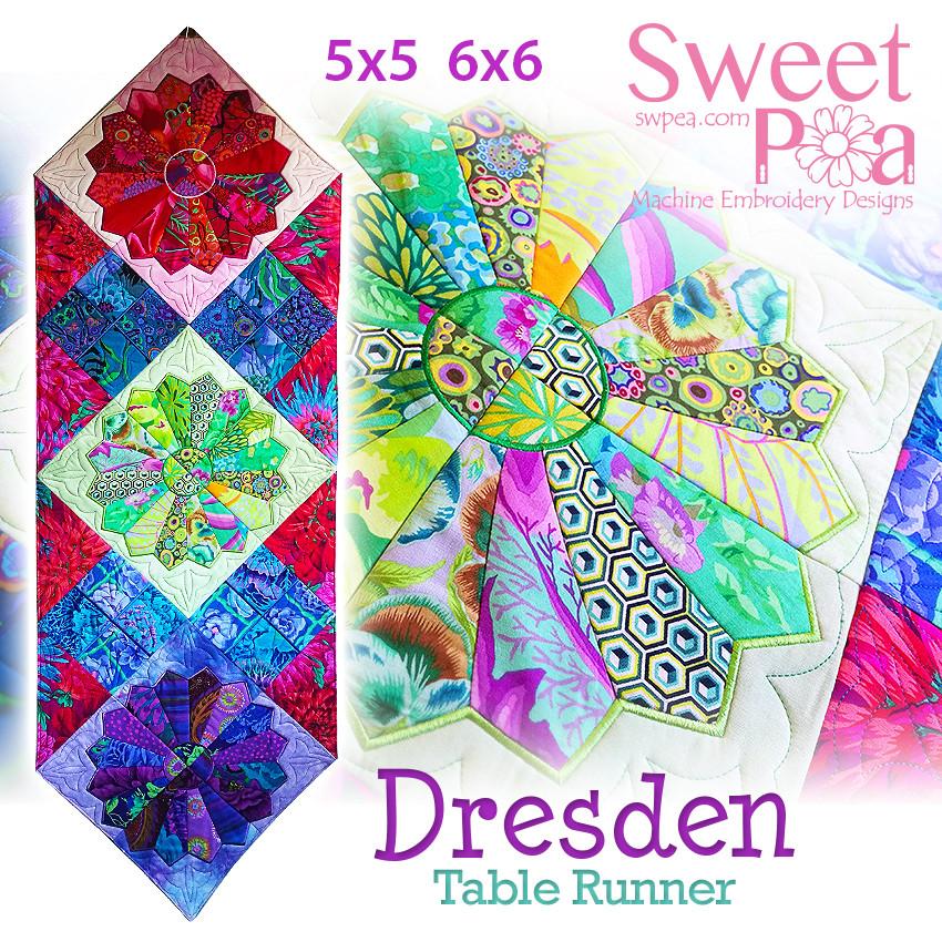Dresden quilt table runner in the hoop machine embroidery design ITH
