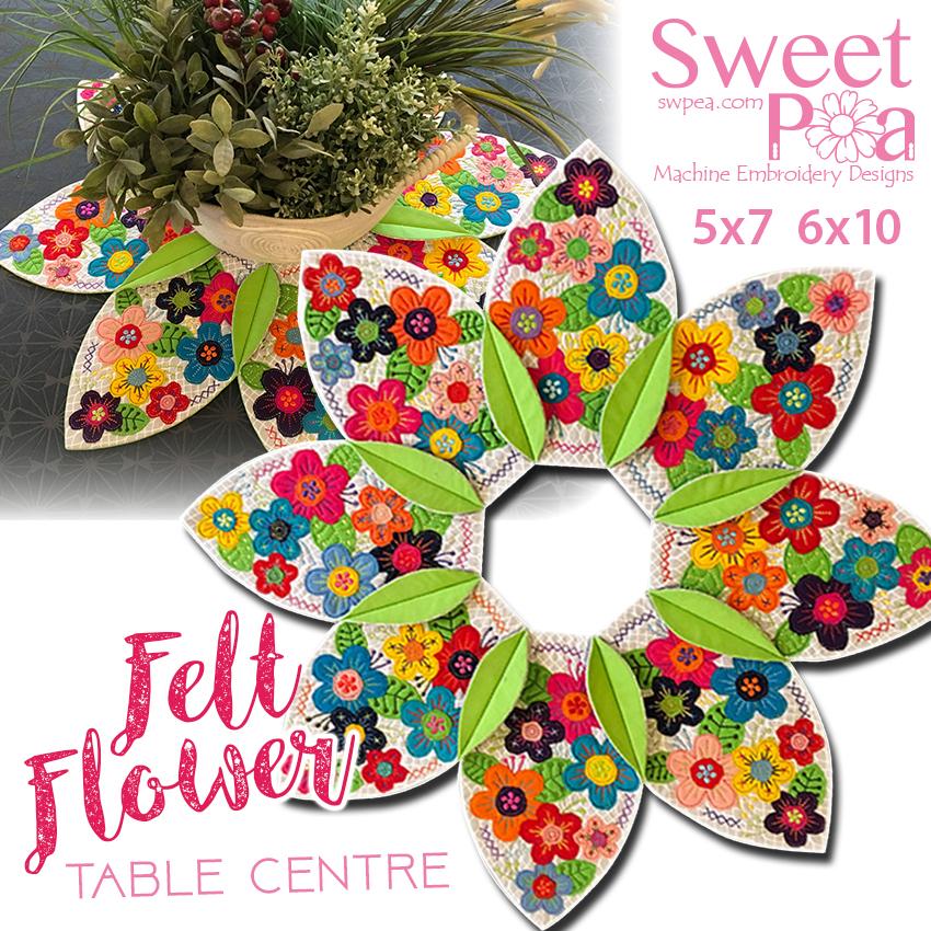 Felt Flower Table Centre 5x7 6x10 - Sweet Pea Australia In the hoop machine embroidery designs. in the hoop project, in the hoop embroidery designs, craft in the hoop project, diy in the hoop project, diy craft in the hoop project, in the hoop embroidery patterns, design in the hoop patterns, embroidery designs for in the hoop embroidery projects, best in the hoop machine embroidery designs perfect for all hoops and embroidery machines