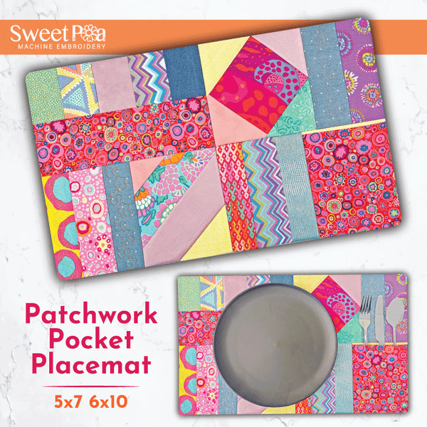 Placemat Patchwork Pocket 5x7 6x10 - Sweet Pea In The Hoop Machine Embroidery Design