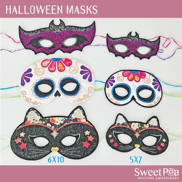 Halloween Masks 5x7 6x10 - Sweet Pea In The Hoop Machine Embroidery Design