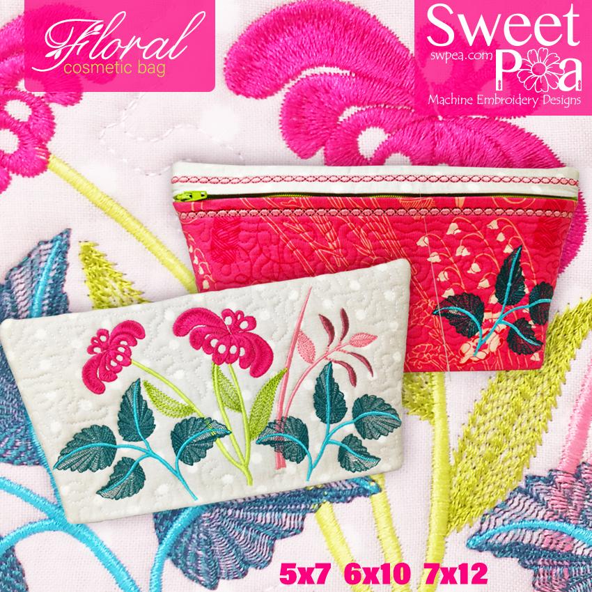 Floral Cosmetic Bag 5x7 6x10 7x12 - Sweet Pea Australia In the hoop machine embroidery designs. in the hoop project, in the hoop embroidery designs, craft in the hoop project, diy in the hoop project, diy craft in the hoop project, in the hoop embroidery patterns, design in the hoop patterns, embroidery designs for in the hoop embroidery projects, best in the hoop machine embroidery designs perfect for all hoops and embroidery machines