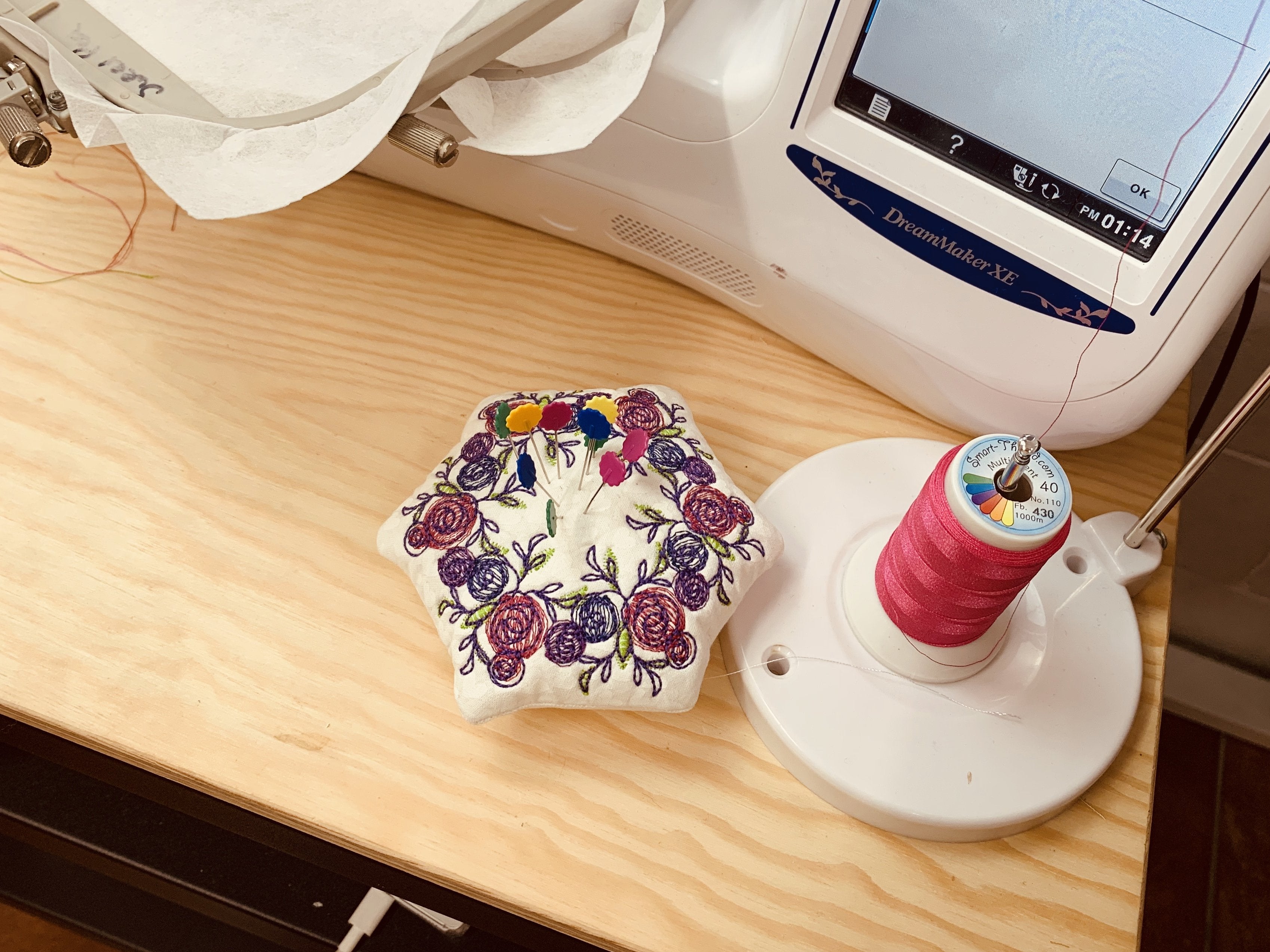 Floral Wreath Pin Cushion 4x4 5x5 6x6 - Sweet Pea Australia In the hoop machine embroidery designs. in the hoop project, in the hoop embroidery designs, craft in the hoop project, diy in the hoop project, diy craft in the hoop project, in the hoop embroidery patterns, design in the hoop patterns, embroidery designs for in the hoop embroidery projects, best in the hoop machine embroidery designs perfect for all hoops and embroidery machines