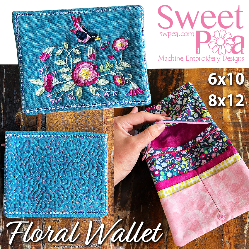 Floral Wallet and Passport Wallet 6x10 8x12 - Sweet Pea Australia In the hoop machine embroidery designs. in the hoop project, in the hoop embroidery designs, craft in the hoop project, diy in the hoop project, diy craft in the hoop project, in the hoop embroidery patterns, design in the hoop patterns, embroidery designs for in the hoop embroidery projects, best in the hoop machine embroidery designs perfect for all hoops and embroidery machines
