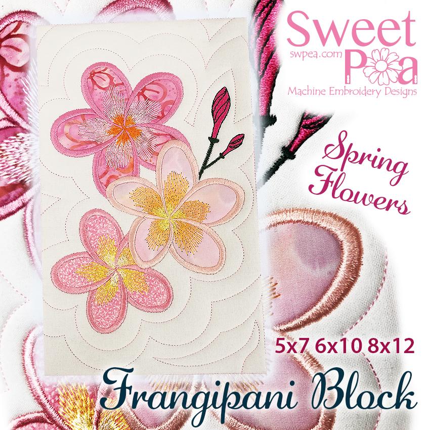 Frangipani Flower Block Add-on 5x7 6x10 8x12 - Sweet Pea Australia In the hoop machine embroidery designs. in the hoop project, in the hoop embroidery designs, craft in the hoop project, diy in the hoop project, diy craft in the hoop project, in the hoop embroidery patterns, design in the hoop patterns, embroidery designs for in the hoop embroidery projects, best in the hoop machine embroidery designs perfect for all hoops and embroidery machines