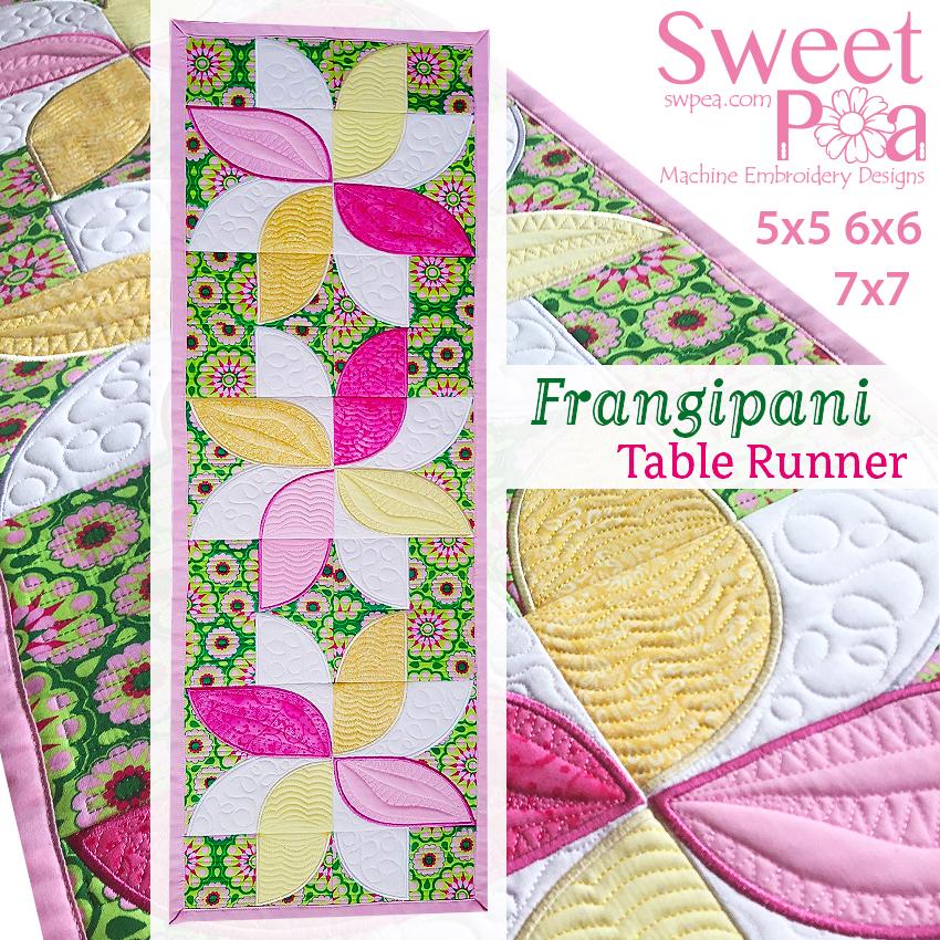 Frangipani Quilt Blocks and Table Runner 5x5 6x6 7x7 - Sweet Pea Australia In the hoop machine embroidery designs. in the hoop project, in the hoop embroidery designs, craft in the hoop project, diy in the hoop project, diy craft in the hoop project, in the hoop embroidery patterns, design in the hoop patterns, embroidery designs for in the hoop embroidery projects, best in the hoop machine embroidery designs perfect for all hoops and embroidery machines