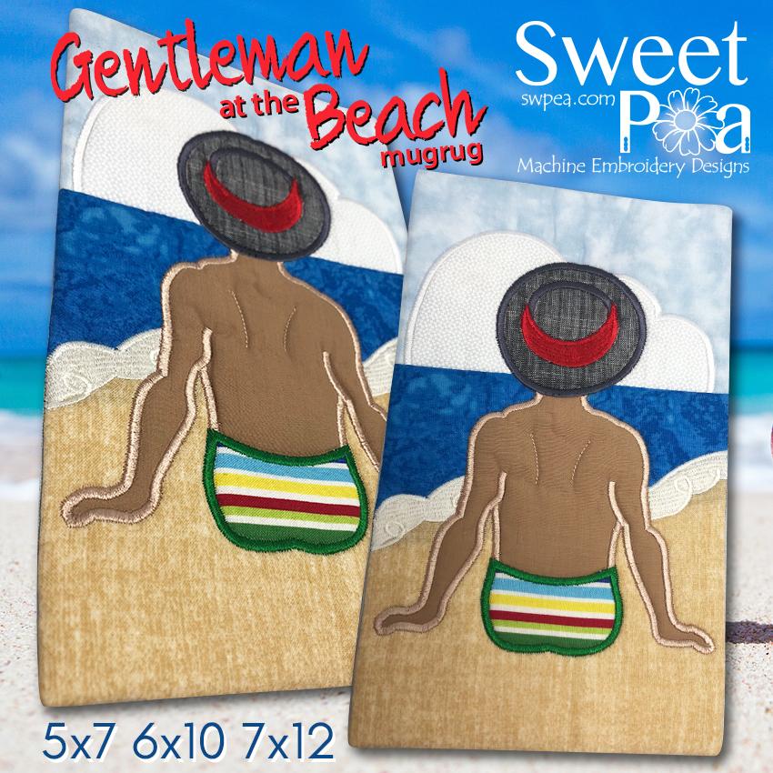 Gentleman at the Beach Mugrug 5x7 6x10 and 7x12 - Sweet Pea Australia In the hoop machine embroidery designs. in the hoop project, in the hoop embroidery designs, craft in the hoop project, diy in the hoop project, diy craft in the hoop project, in the hoop embroidery patterns, design in the hoop patterns, embroidery designs for in the hoop embroidery projects, best in the hoop machine embroidery designs perfect for all hoops and embroidery machines