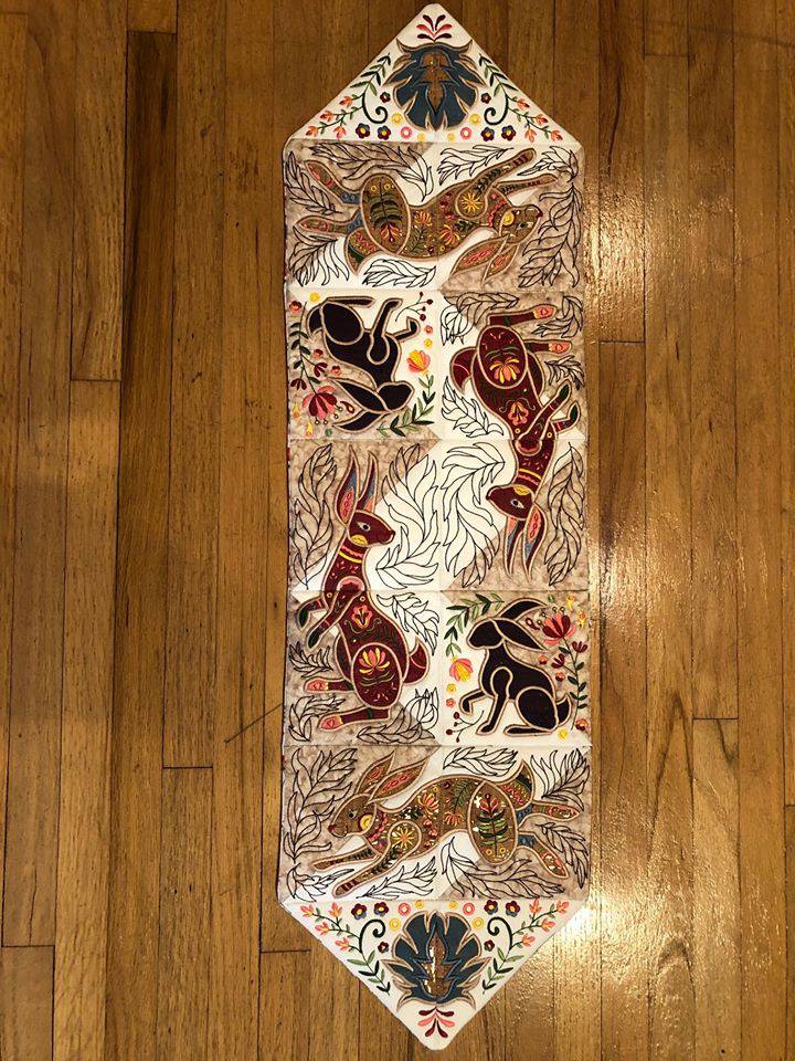Folk Art Rabbit Table Runner or Flag 4x4 5x5 6x6 7x7 - Sweet Pea