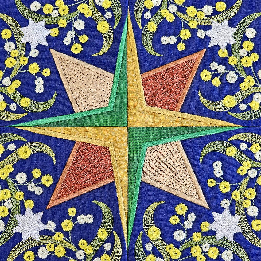 Golden wattle table topper - Sweet Pea Machine Embroidery In the hoop machine embroidery designs. in the hoop project, in the hoop embroidery designs, craft in the hoop project, diy in the hoop project, diy craft in the hoop project, in the hoop embroidery patterns, design in the hoop patterns, embroidery designs for in the hoop embroidery projects, best in the hoop machine embroidery designs perfect for all hoops and embroidery machines