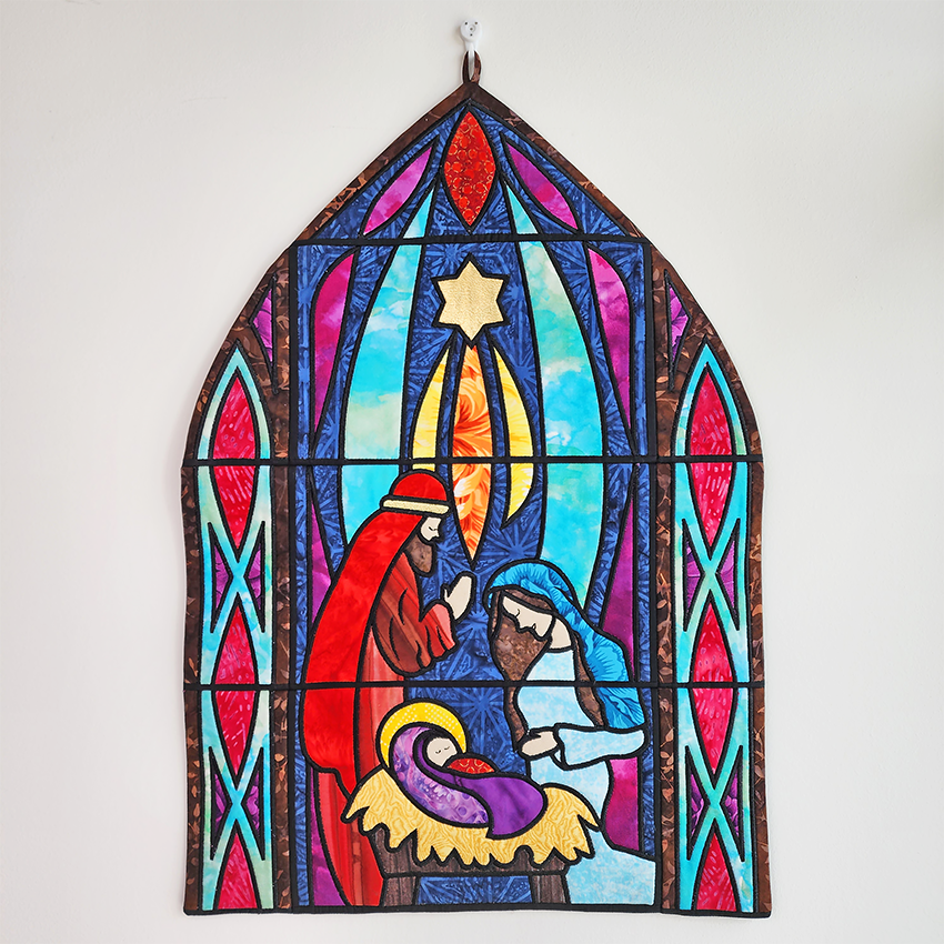 Christmas Nativity Stained Glass Window Hanger 5x7 6x10 7x12 In the hoop machine embroidery designs