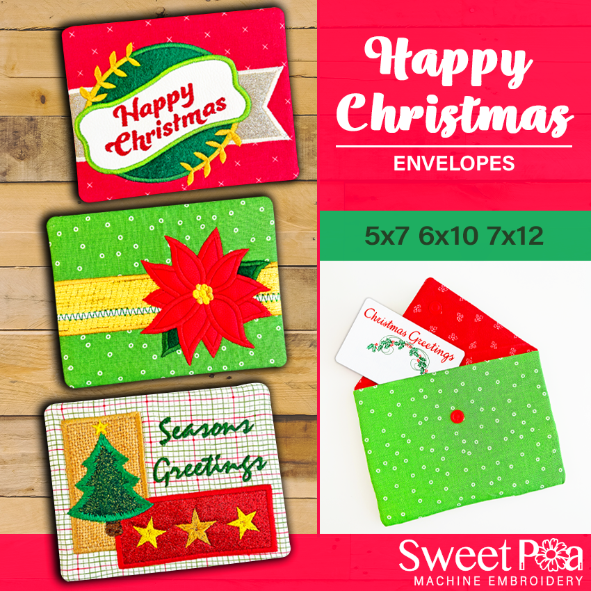 2021, 2022, 2023, 2024  Envelope to Santa mail express Felt Christmas  envelope in the hoop ITH project, rubber stamp, machine embroidery