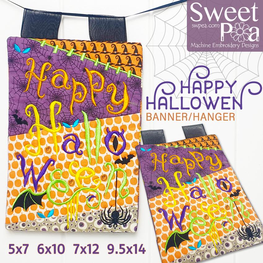 Happy Halloween Banner/Hanger 5x7 6x10 7x12 9.5x14 - Sweet Pea Australia In the hoop machine embroidery designs. in the hoop project, in the hoop embroidery designs, craft in the hoop project, diy in the hoop project, diy craft in the hoop project, in the hoop embroidery patterns, design in the hoop patterns, embroidery designs for in the hoop embroidery projects, best in the hoop machine embroidery designs perfect for all hoops and embroidery machines