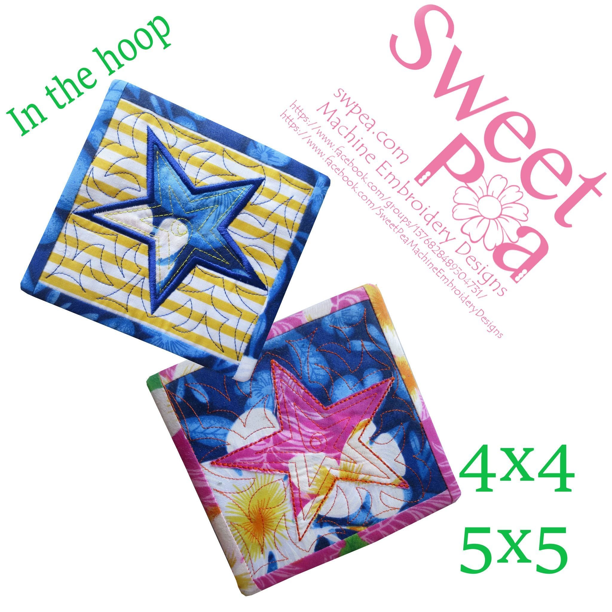 Hawaiian Star Coaster 4x4 5x5 - Sweet Pea Australia In the hoop machine embroidery designs. in the hoop project, in the hoop embroidery designs, craft in the hoop project, diy in the hoop project, diy craft in the hoop project, in the hoop embroidery patterns, design in the hoop patterns, embroidery designs for in the hoop embroidery projects, best in the hoop machine embroidery designs perfect for all hoops and embroidery machines
