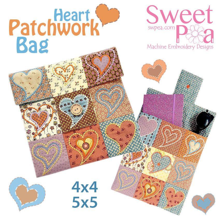 Heart Patchwork Bag 4x4 5x5 - Sweet Pea Australia In the hoop machine embroidery designs. in the hoop project, in the hoop embroidery designs, craft in the hoop project, diy in the hoop project, diy craft in the hoop project, in the hoop embroidery patterns, design in the hoop patterns, embroidery designs for in the hoop embroidery projects, best in the hoop machine embroidery designs perfect for all hoops and embroidery machines