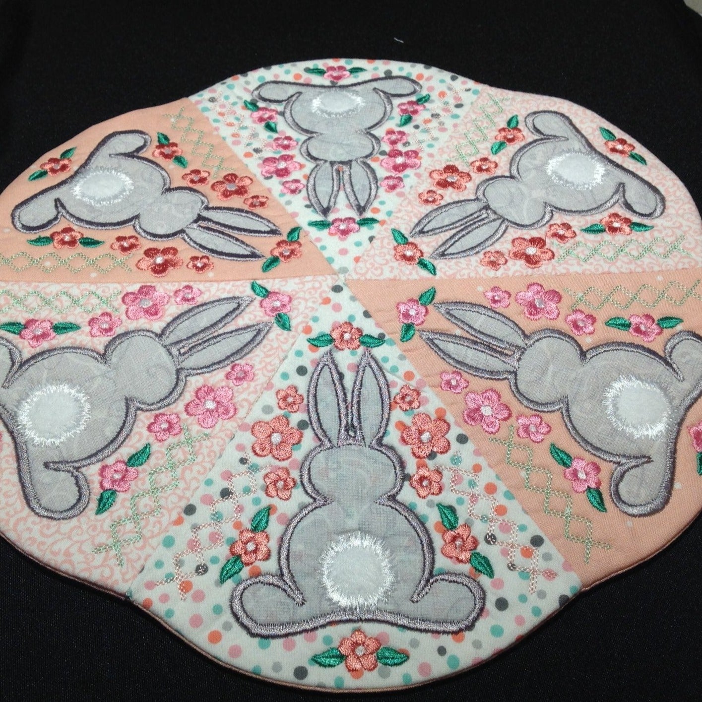 Bunny Table Centre 5x5 6x6 7x7 - Sweet Pea Australia In the hoop machine embroidery designs. in the hoop project, in the hoop embroidery designs, craft in the hoop project, diy in the hoop project, diy craft in the hoop project, in the hoop embroidery patterns, design in the hoop patterns, embroidery designs for in the hoop embroidery projects, best in the hoop machine embroidery designs perfect for all hoops and embroidery machines