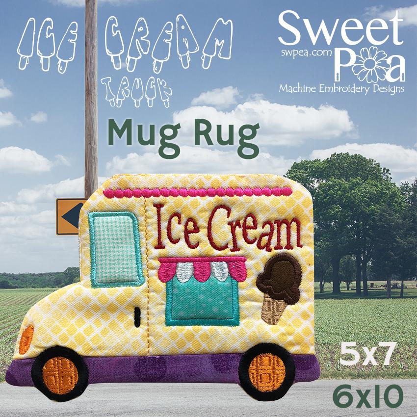 Ice Cream Truck Mugrug 5x7 6x10 - Sweet Pea Australia In the hoop machine embroidery designs. in the hoop project, in the hoop embroidery designs, craft in the hoop project, diy in the hoop project, diy craft in the hoop project, in the hoop embroidery patterns, design in the hoop patterns, embroidery designs for in the hoop embroidery projects, best in the hoop machine embroidery designs perfect for all hoops and embroidery machines