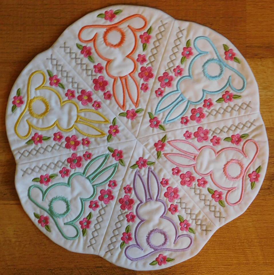 Bunny Table Centre 5x5 6x6 7x7 - Sweet Pea Australia In the hoop machine embroidery designs. in the hoop project, in the hoop embroidery designs, craft in the hoop project, diy in the hoop project, diy craft in the hoop project, in the hoop embroidery patterns, design in the hoop patterns, embroidery designs for in the hoop embroidery projects, best in the hoop machine embroidery designs perfect for all hoops and embroidery machines