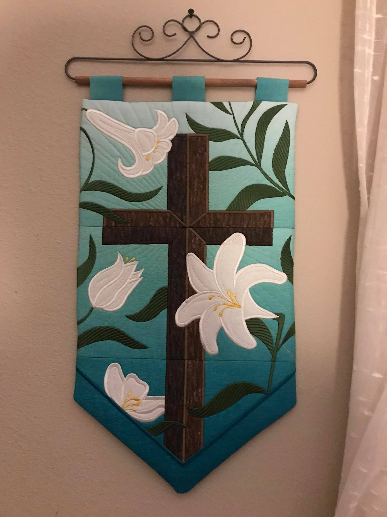 Cross and Easter Lilies Wall Hanging 5x7 6x10 7x12 - Sweet Pea Australia In the hoop machine embroidery designs. in the hoop project, in the hoop embroidery designs, craft in the hoop project, diy in the hoop project, diy craft in the hoop project, in the hoop embroidery patterns, design in the hoop patterns, embroidery designs for in the hoop embroidery projects, best in the hoop machine embroidery designs perfect for all hoops and embroidery machines