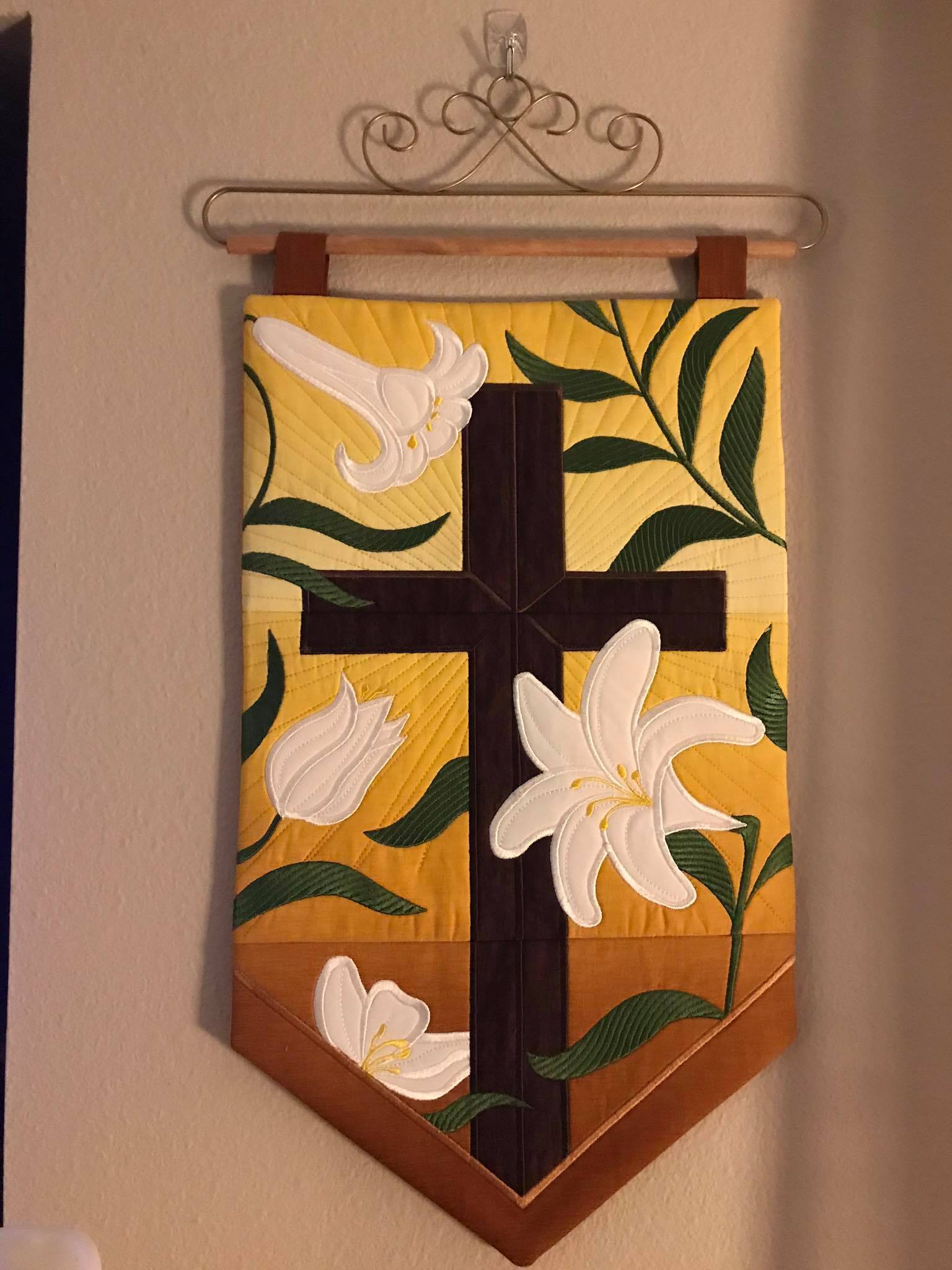 Cross and Easter Lilies Wall Hanging 5x7 6x10 7x12 - Sweet Pea Australia In the hoop machine embroidery designs. in the hoop project, in the hoop embroidery designs, craft in the hoop project, diy in the hoop project, diy craft in the hoop project, in the hoop embroidery patterns, design in the hoop patterns, embroidery designs for in the hoop embroidery projects, best in the hoop machine embroidery designs perfect for all hoops and embroidery machines