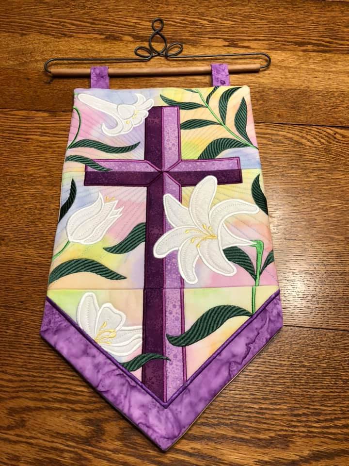 Cross and Easter Lilies Wall Hanging 5x7 6x10 7x12 - Sweet Pea Australia In the hoop machine embroidery designs. in the hoop project, in the hoop embroidery designs, craft in the hoop project, diy in the hoop project, diy craft in the hoop project, in the hoop embroidery patterns, design in the hoop patterns, embroidery designs for in the hoop embroidery projects, best in the hoop machine embroidery designs perfect for all hoops and embroidery machines