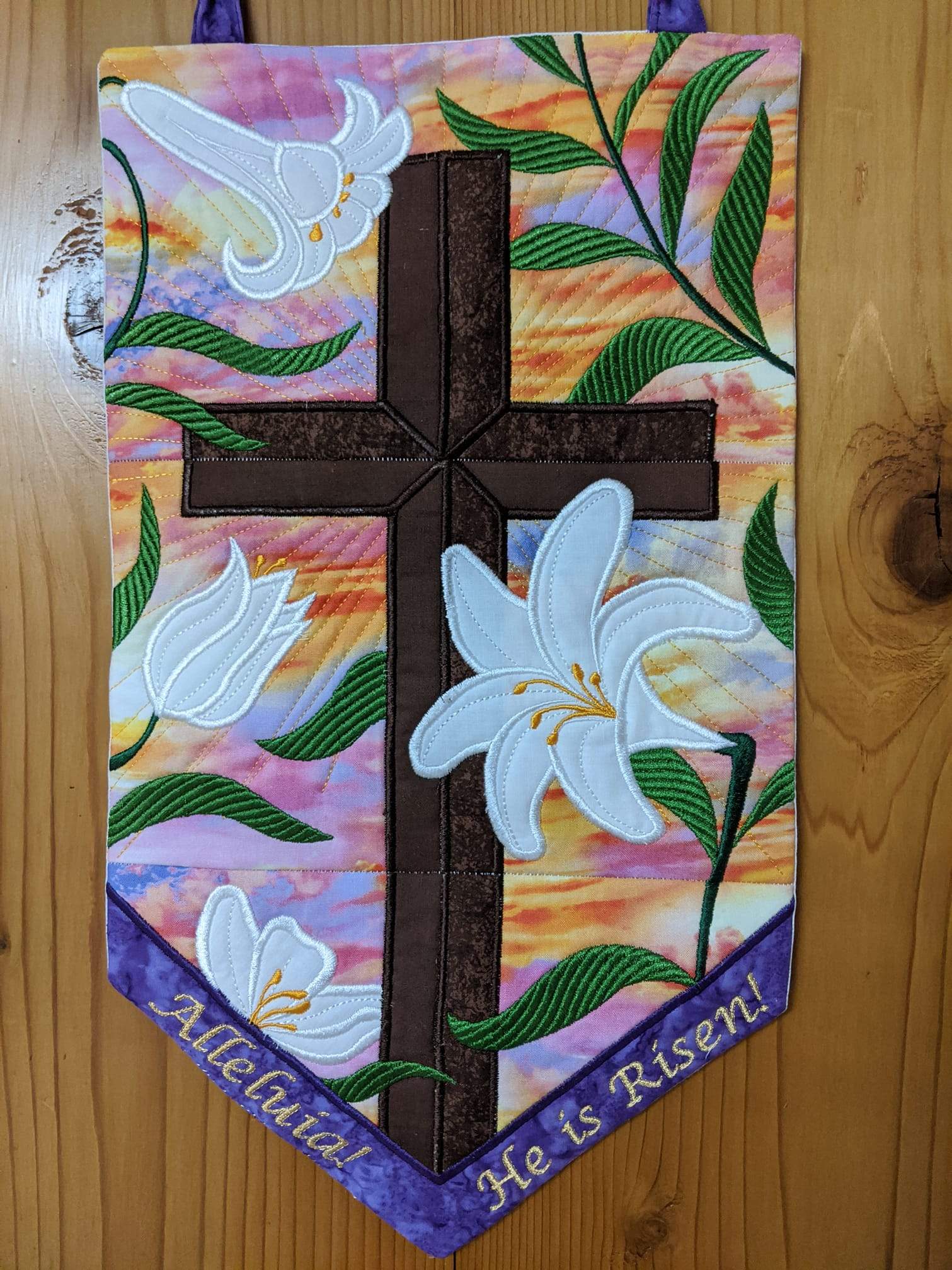 Cross and Easter Lilies Wall Hanging 5x7 6x10 7x12 - Sweet Pea Australia In the hoop machine embroidery designs. in the hoop project, in the hoop embroidery designs, craft in the hoop project, diy in the hoop project, diy craft in the hoop project, in the hoop embroidery patterns, design in the hoop patterns, embroidery designs for in the hoop embroidery projects, best in the hoop machine embroidery designs perfect for all hoops and embroidery machines