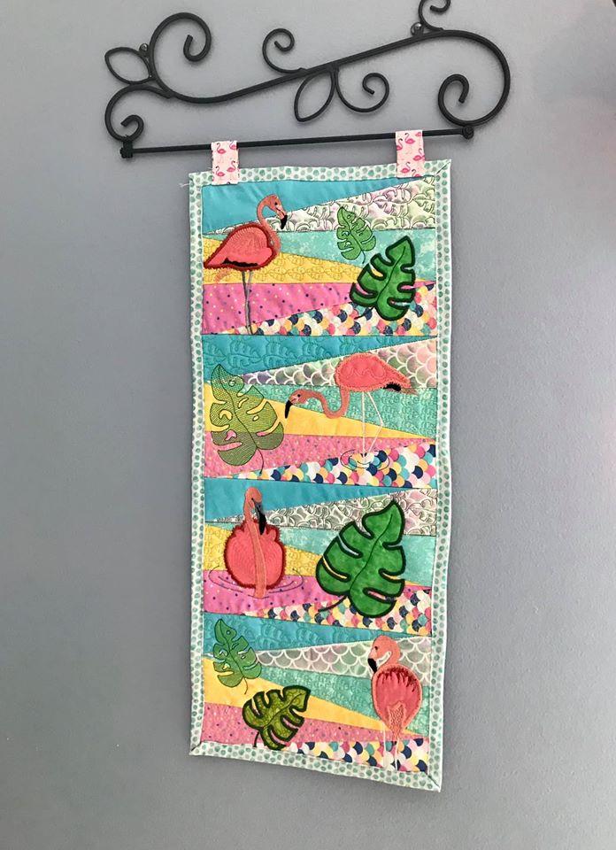 Flamingo Table Runner or Hanger 5x7 6x10 8x12 - Sweet Pea Australia In the hoop machine embroidery designs. in the hoop project, in the hoop embroidery designs, craft in the hoop project, diy in the hoop project, diy craft in the hoop project, in the hoop embroidery patterns, design in the hoop patterns, embroidery designs for in the hoop embroidery projects, best in the hoop machine embroidery designs perfect for all hoops and embroidery machines