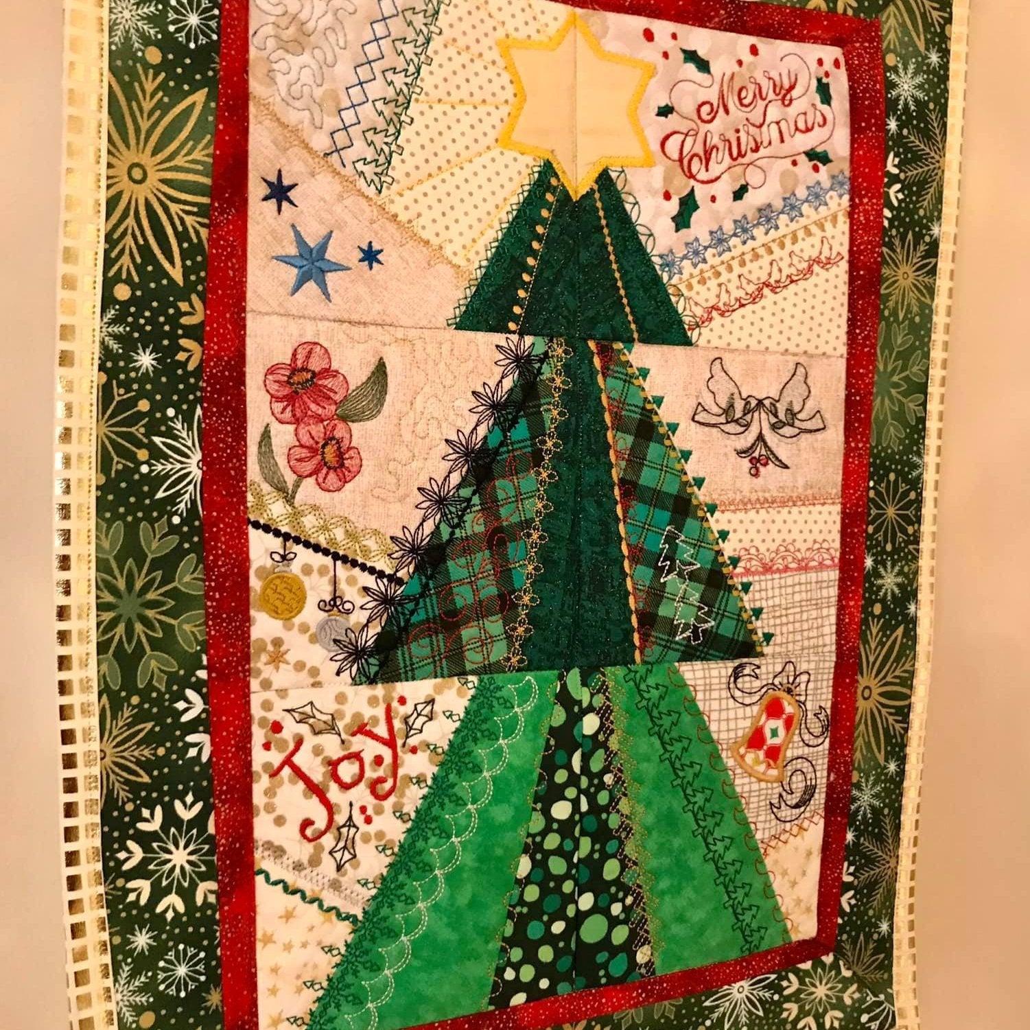 Patchwork Christmas Tree Wall Hanging / Runner 4x4 5x5 6x6 - Sweet Pea Australia In the hoop machine embroidery designs. in the hoop project, in the hoop embroidery designs, craft in the hoop project, diy in the hoop project, diy craft in the hoop project, in the hoop embroidery patterns, design in the hoop patterns, embroidery designs for in the hoop embroidery projects, best in the hoop machine embroidery designs perfect for all hoops and embroidery machines