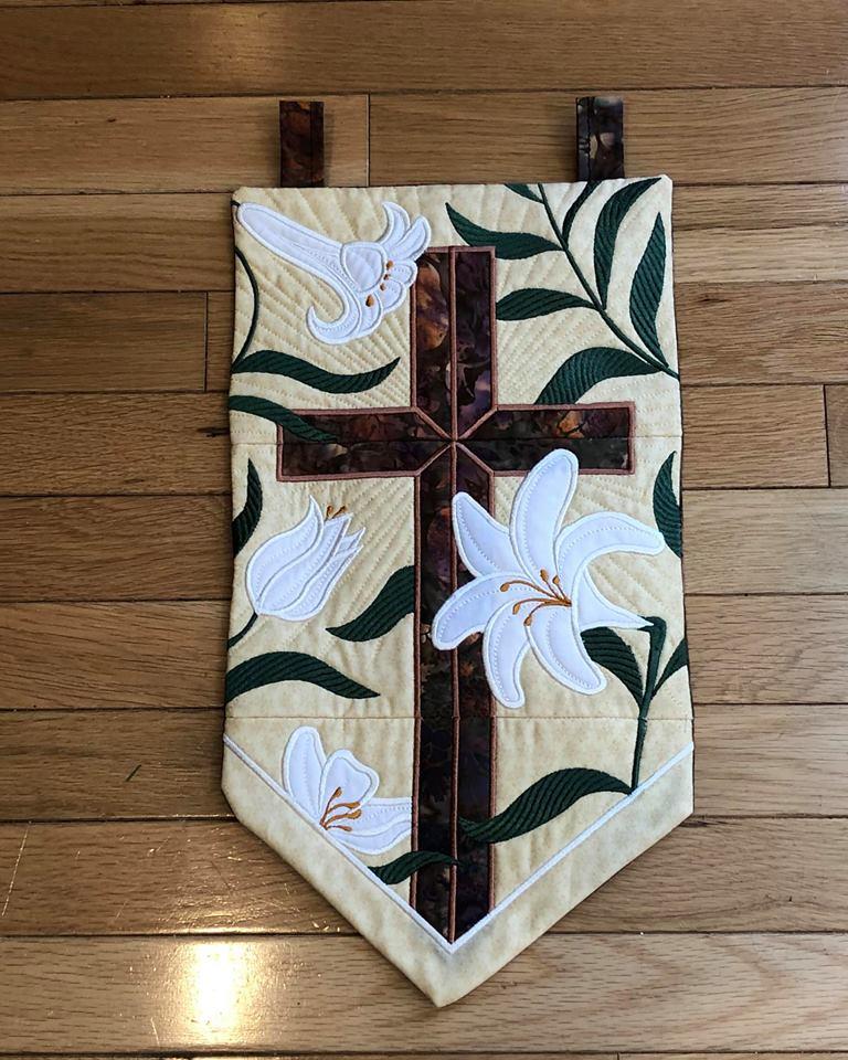 Cross and Easter Lilies Wall Hanging 5x7 6x10 7x12 - Sweet Pea Australia In the hoop machine embroidery designs. in the hoop project, in the hoop embroidery designs, craft in the hoop project, diy in the hoop project, diy craft in the hoop project, in the hoop embroidery patterns, design in the hoop patterns, embroidery designs for in the hoop embroidery projects, best in the hoop machine embroidery designs perfect for all hoops and embroidery machines