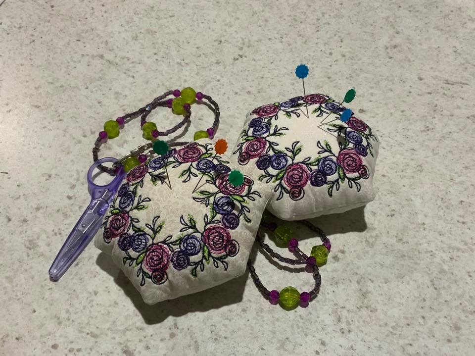 Floral Wreath Pin Cushion 4x4 5x5 6x6 - Sweet Pea Australia In the hoop machine embroidery designs. in the hoop project, in the hoop embroidery designs, craft in the hoop project, diy in the hoop project, diy craft in the hoop project, in the hoop embroidery patterns, design in the hoop patterns, embroidery designs for in the hoop embroidery projects, best in the hoop machine embroidery designs perfect for all hoops and embroidery machines