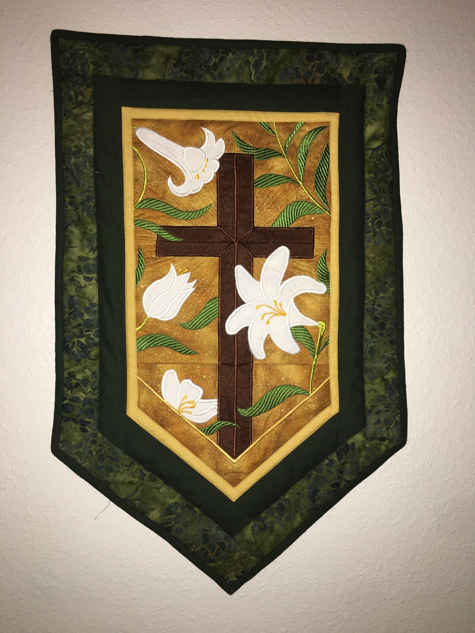 Cross and Easter Lilies Wall Hanging 5x7 6x10 7x12 - Sweet Pea Australia In the hoop machine embroidery designs. in the hoop project, in the hoop embroidery designs, craft in the hoop project, diy in the hoop project, diy craft in the hoop project, in the hoop embroidery patterns, design in the hoop patterns, embroidery designs for in the hoop embroidery projects, best in the hoop machine embroidery designs perfect for all hoops and embroidery machines