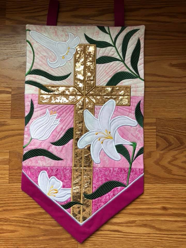 Cross and Easter Lilies Wall Hanging 5x7 6x10 7x12 - Sweet Pea Australia In the hoop machine embroidery designs. in the hoop project, in the hoop embroidery designs, craft in the hoop project, diy in the hoop project, diy craft in the hoop project, in the hoop embroidery patterns, design in the hoop patterns, embroidery designs for in the hoop embroidery projects, best in the hoop machine embroidery designs perfect for all hoops and embroidery machines