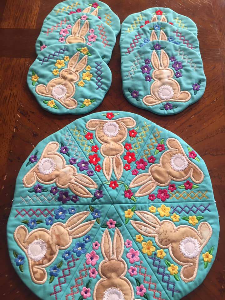 Bunny Table Centre 5x5 6x6 7x7 - Sweet Pea Australia In the hoop machine embroidery designs. in the hoop project, in the hoop embroidery designs, craft in the hoop project, diy in the hoop project, diy craft in the hoop project, in the hoop embroidery patterns, design in the hoop patterns, embroidery designs for in the hoop embroidery projects, best in the hoop machine embroidery designs perfect for all hoops and embroidery machines