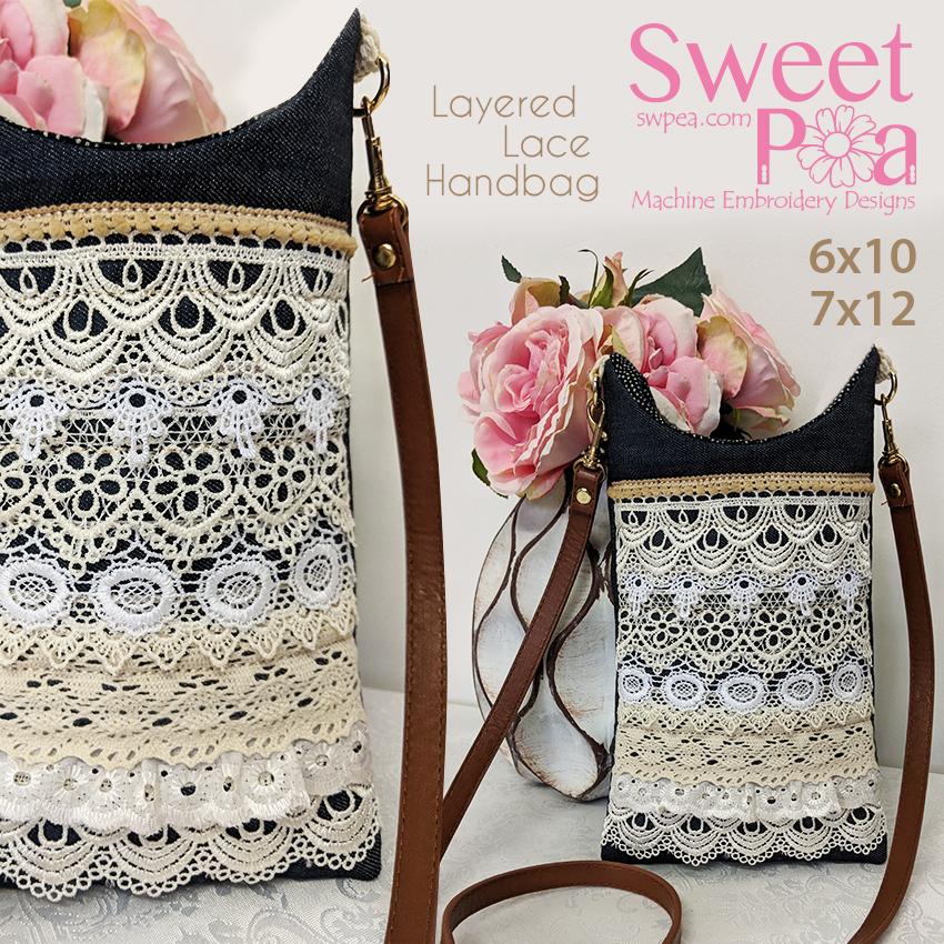 Layered Lace Hand Bag 6x10 7x12 - Sweet Pea Australia In the hoop machine embroidery designs. in the hoop project, in the hoop embroidery designs, craft in the hoop project, diy in the hoop project, diy craft in the hoop project, in the hoop embroidery patterns, design in the hoop patterns, embroidery designs for in the hoop embroidery projects, best in the hoop machine embroidery designs perfect for all hoops and embroidery machines