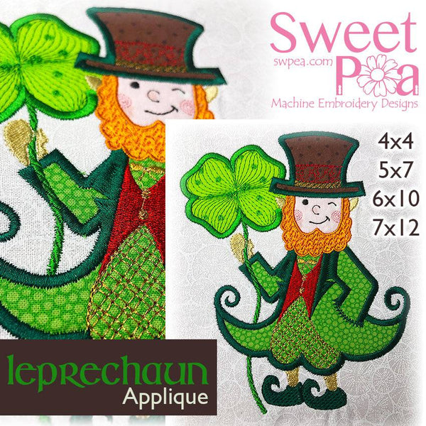 Leprechaun Machine Embroidery Applique Design 4x4 5x7 6x10 7x12 - Sweet Pea
