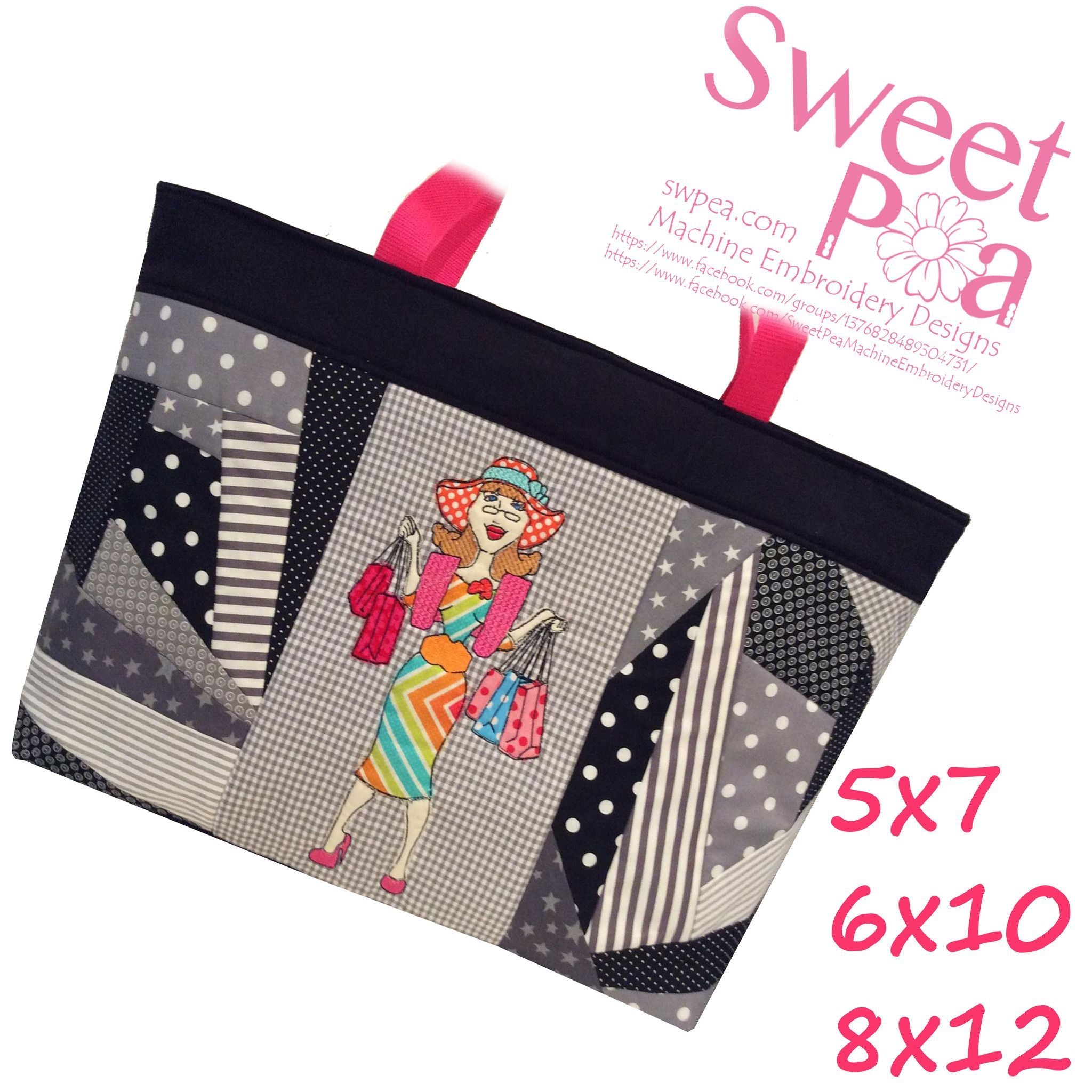 Let's Go Shopping Bag 5x7 6x10 8x12 - Sweet Pea Australia In the hoop machine embroidery designs. in the hoop project, in the hoop embroidery designs, craft in the hoop project, diy in the hoop project, diy craft in the hoop project, in the hoop embroidery patterns, design in the hoop patterns, embroidery designs for in the hoop embroidery projects, best in the hoop machine embroidery designs perfect for all hoops and embroidery machines