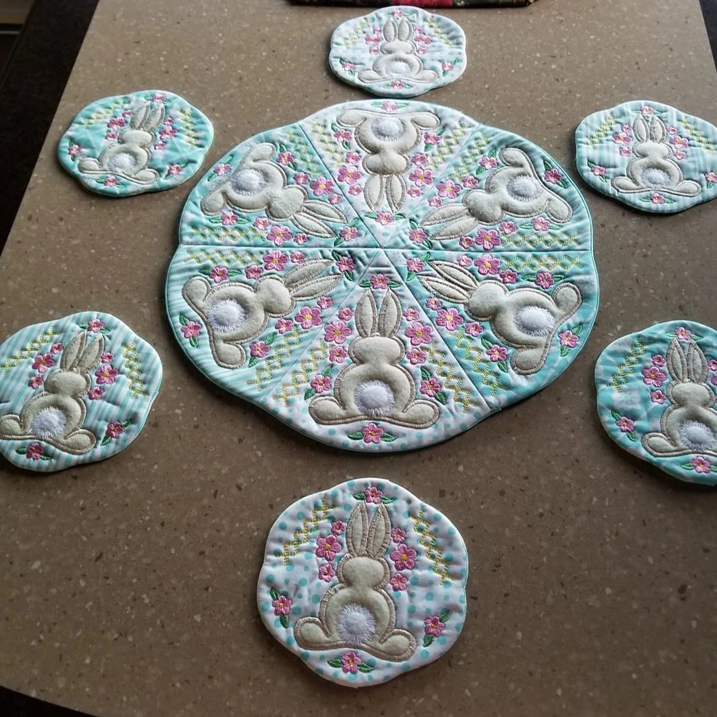 Bunny Table Centre 5x5 6x6 7x7 - Sweet Pea Australia In the hoop machine embroidery designs. in the hoop project, in the hoop embroidery designs, craft in the hoop project, diy in the hoop project, diy craft in the hoop project, in the hoop embroidery patterns, design in the hoop patterns, embroidery designs for in the hoop embroidery projects, best in the hoop machine embroidery designs perfect for all hoops and embroidery machines