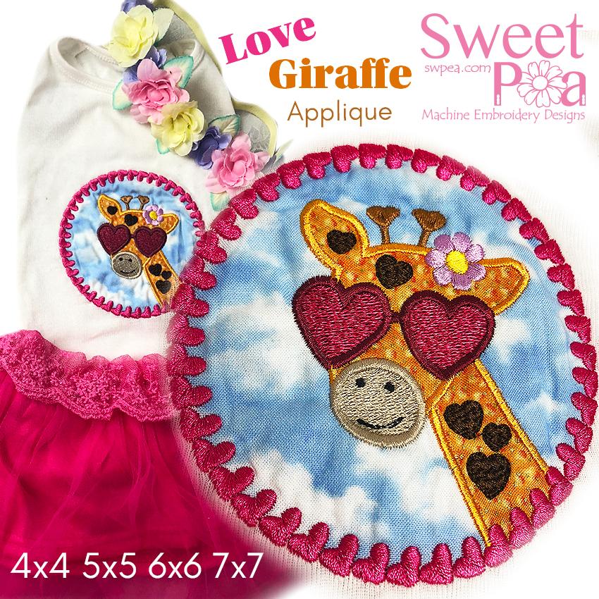 Love Giraffe Applique 4x4 5x5 6x6 and 7x7 - Sweet Pea Australia In the hoop machine embroidery designs. in the hoop project, in the hoop embroidery designs, craft in the hoop project, diy in the hoop project, diy craft in the hoop project, in the hoop embroidery patterns, design in the hoop patterns, embroidery designs for in the hoop embroidery projects, best in the hoop machine embroidery designs perfect for all hoops and embroidery machines