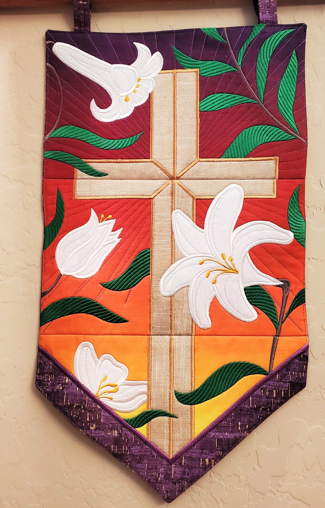 Cross and Easter Lilies Wall Hanging 5x7 6x10 7x12 - Sweet Pea Australia In the hoop machine embroidery designs. in the hoop project, in the hoop embroidery designs, craft in the hoop project, diy in the hoop project, diy craft in the hoop project, in the hoop embroidery patterns, design in the hoop patterns, embroidery designs for in the hoop embroidery projects, best in the hoop machine embroidery designs perfect for all hoops and embroidery machines