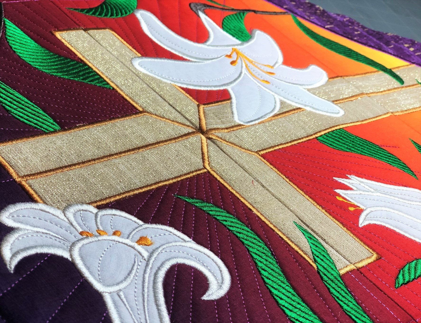 Cross and Easter Lilies Wall Hanging 5x7 6x10 7x12 - Sweet Pea Australia In the hoop machine embroidery designs. in the hoop project, in the hoop embroidery designs, craft in the hoop project, diy in the hoop project, diy craft in the hoop project, in the hoop embroidery patterns, design in the hoop patterns, embroidery designs for in the hoop embroidery projects, best in the hoop machine embroidery designs perfect for all hoops and embroidery machines