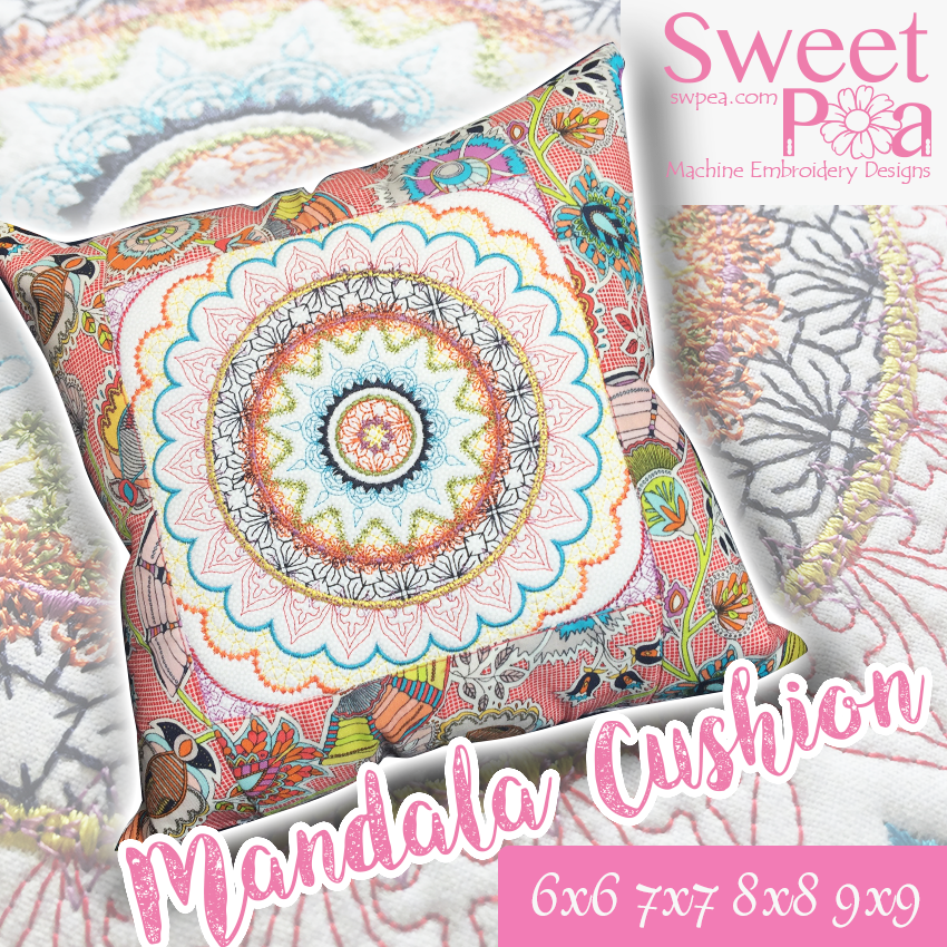 Mandala Cushion 6x6 7x7 8x8 9x9 - Sweet Pea Australia In the hoop machine embroidery designs. in the hoop project, in the hoop embroidery designs, craft in the hoop project, diy in the hoop project, diy craft in the hoop project, in the hoop embroidery patterns, design in the hoop patterns, embroidery designs for in the hoop embroidery projects, best in the hoop machine embroidery designs perfect for all hoops and embroidery machines