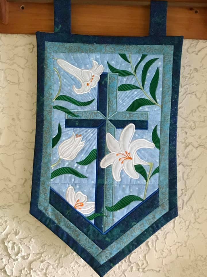 Cross and Easter Lilies Wall Hanging 5x7 6x10 7x12 - Sweet Pea Australia In the hoop machine embroidery designs. in the hoop project, in the hoop embroidery designs, craft in the hoop project, diy in the hoop project, diy craft in the hoop project, in the hoop embroidery patterns, design in the hoop patterns, embroidery designs for in the hoop embroidery projects, best in the hoop machine embroidery designs perfect for all hoops and embroidery machines